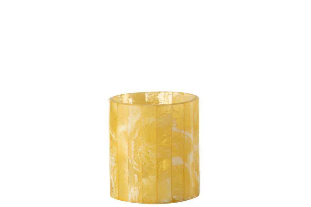 TEALIGHT HOLDER LINES GLASS/RESIN YELLOW MEDIUM