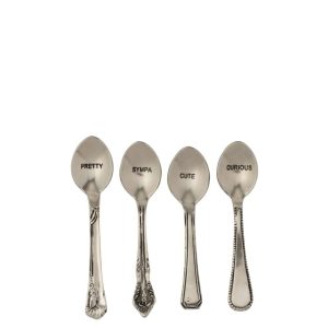 BOX OF 4 SPOON BRASS SILVER COLORED