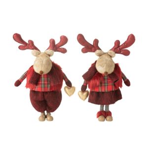 REINDEER BOY+GIRL HEART POLYESTER RED LARGE ASSORTMENT OF 2