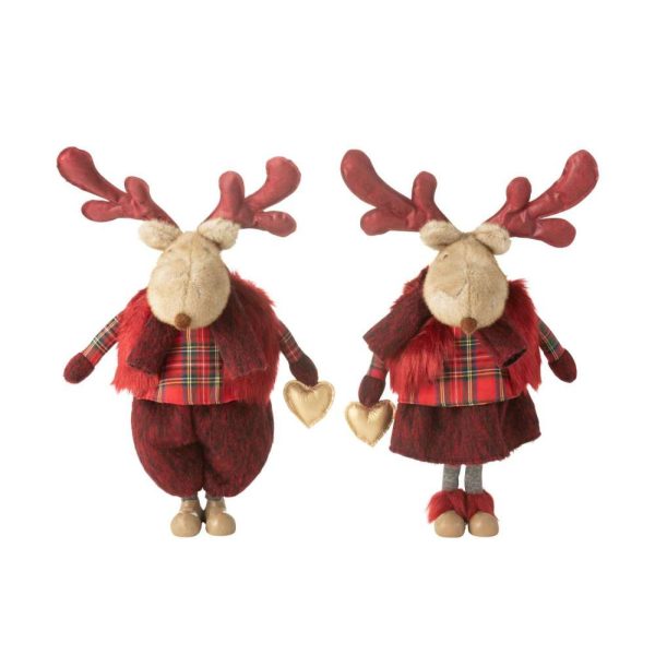 REINDEER BOY+GIRL HEART POLYESTER RED LARGE ASSORTMENT OF 2