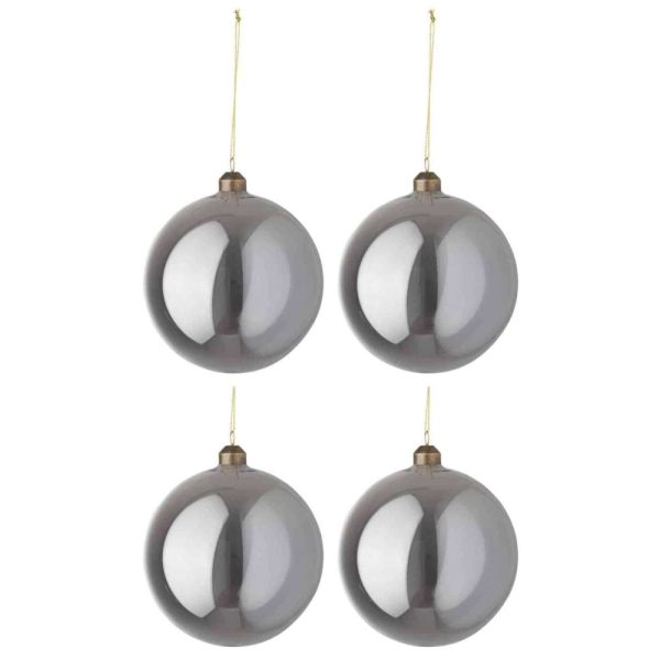 BOX OF 4 CHRISTMAS BALL SMOOTH GLASS PEARL GREY LARGE