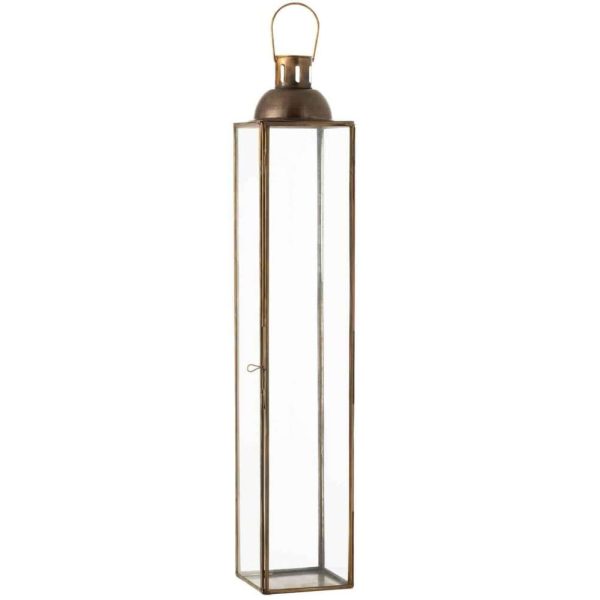 LANTERN SQUARE HIGH ANTIQUE GLASS/IRON BRONZE LARGE