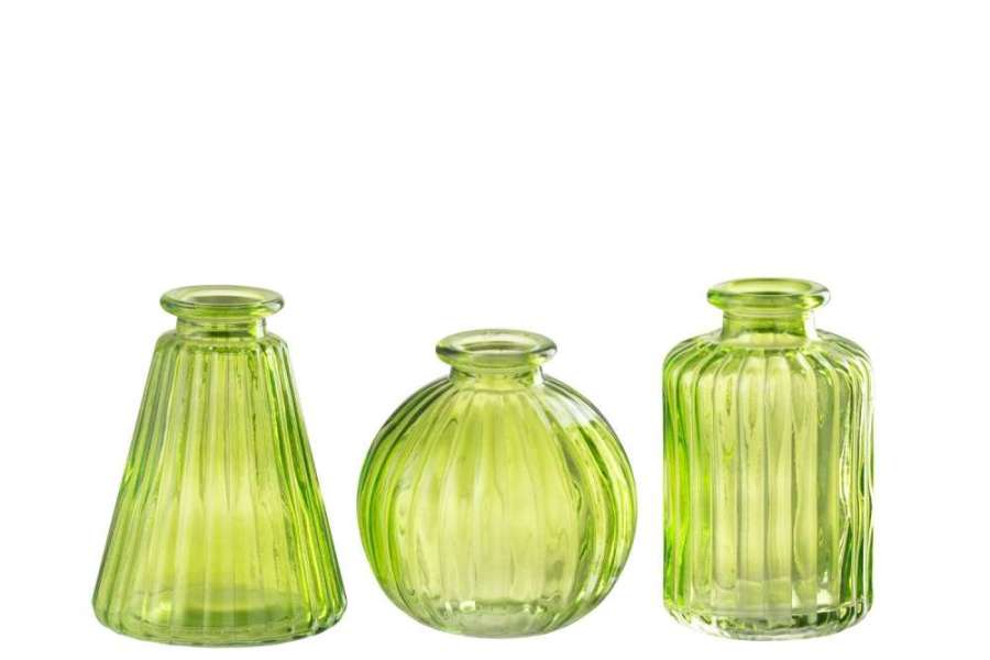 VASE TOLA GLASS GREEN ASSORTMENT OF 3