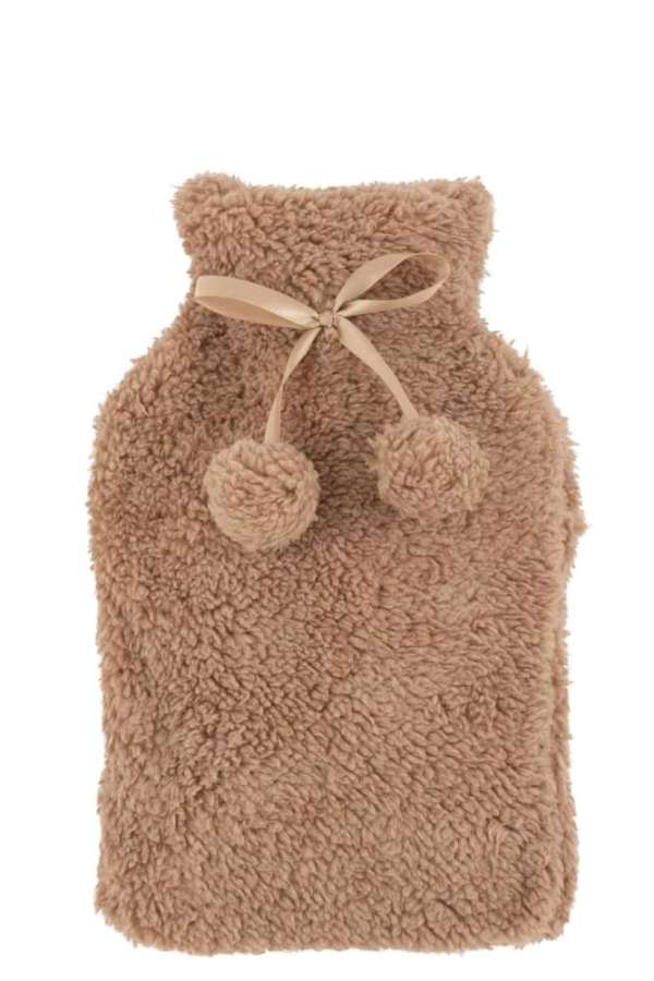 HOT WATER BOTTLE TEDDY+POMPOMS POLYESTER LIGHT BROWN