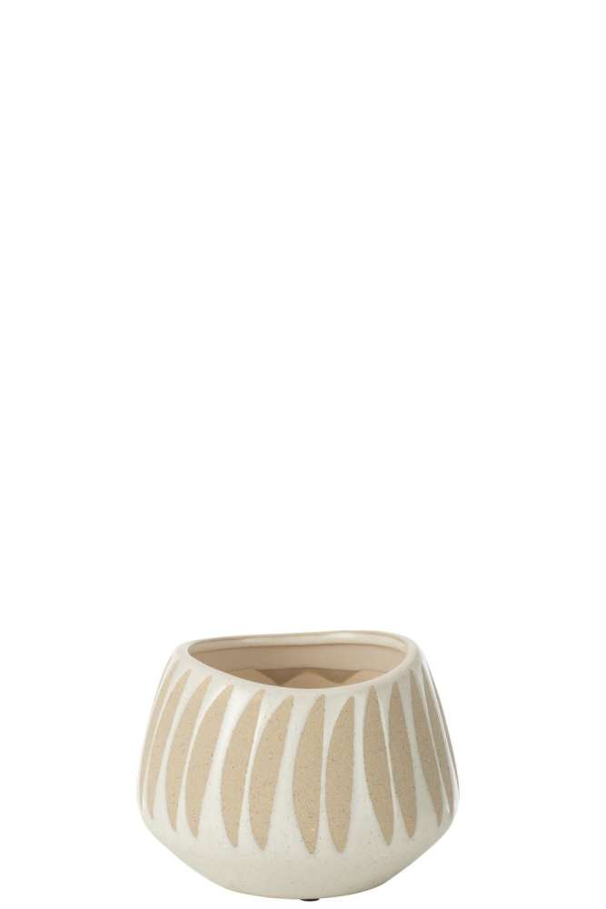 FLOWERPOT KAI STONEWARE BEIGE/WHITE SMALL