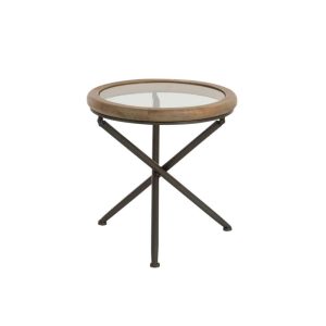 TABLE ROUND WOOD/GLASS BROWN S