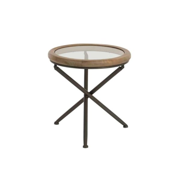 TABLE ROUND WOOD/GLASS BROWN S