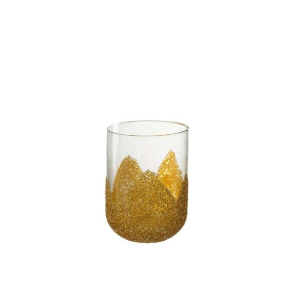 CANDLEHOLDER STRASS GLASS TR/GOLD MEDIUM