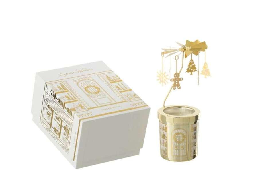 SCENTED CANDLE CAROUSEL SURPRISE WINDOW WAX WHITE/GOLD COLORED