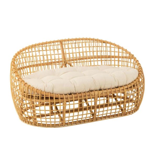 SOFA LISE+CUSHION 2 PERSON RATTAN/TEXTILE NATURAL/WHITE