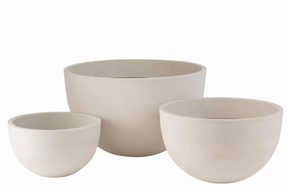 SET OF 3 FLOWERPOTS ROUND CERAMIC LOW WHITE