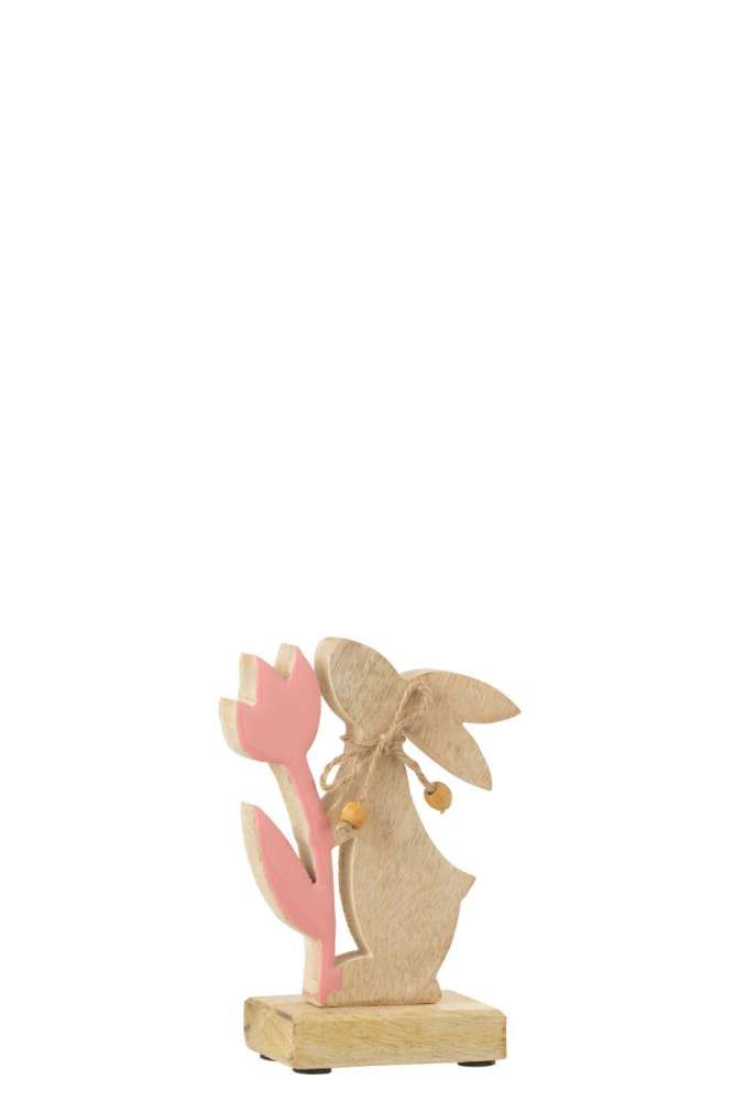 BUNNY WITH FLOWER WOOD PINK SMALL