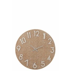 CLOCK REED ROUND WHITE WASH NATURAL/WHITE LARGE