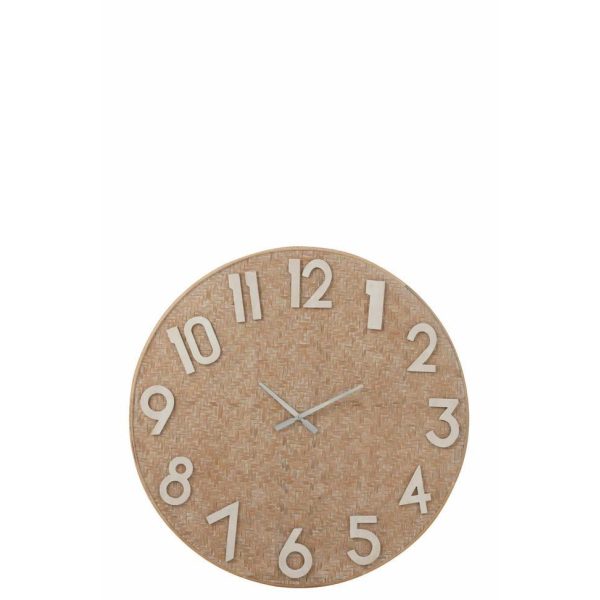 CLOCK REED ROUND WHITE WASH NATURAL/WHITE LARGE