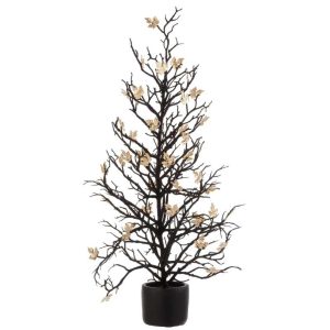 TREE BARE+LEAVES IN POT GLITTER PLASTIC BLACK/GOLD LARGE