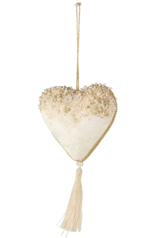 HANGER HEART VELVET GLITTER ECRU GOLD SMALL
