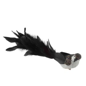 BIRD+CLIP FEATHERS GLITTER BLACK LARGE