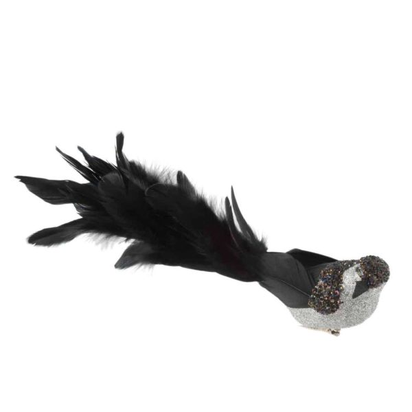 BIRD+CLIP FEATHERS GLITTER BLACK LARGE