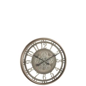 CLOCK ARABIC NUMERALS VISIBLE MECANISM METAL+GLASS ANTIQUE GREY