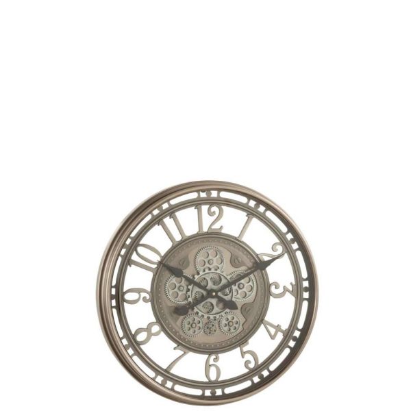 CLOCK ARABIC NUMERALS VISIBLE MECANISM METAL+GLASS ANTIQUE GREY