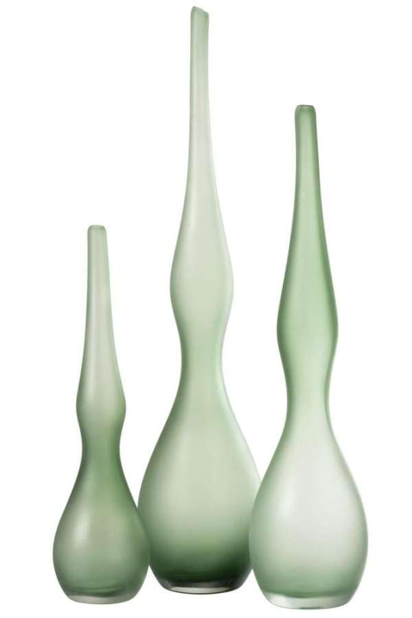 SET OF 3 VASES ADRIA CURVED FLUTE GLASS  MINT GREEN