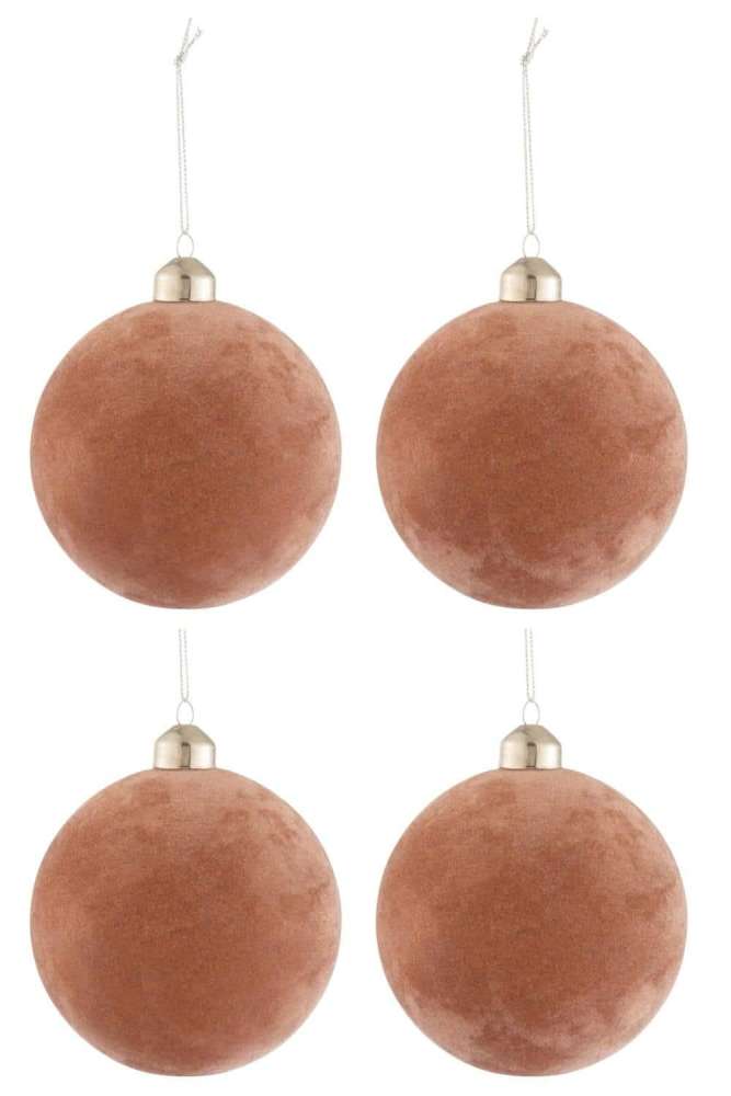 BOX OF 4 CHRISTMAS BAUBLES VELVET GLASS OLD PINK MEDIUM