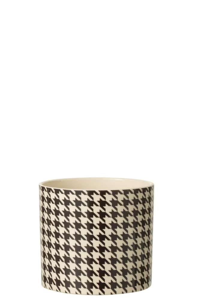 FLOWERPOT ROUND PIED-DE-POULE MARGO CERAMIC WHITE/BLACK MEDIUM