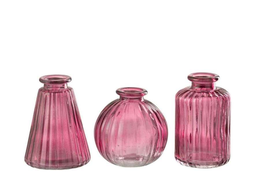 VASE TOLA GLASS FUCHSIA  ASSORTMENT OF 3