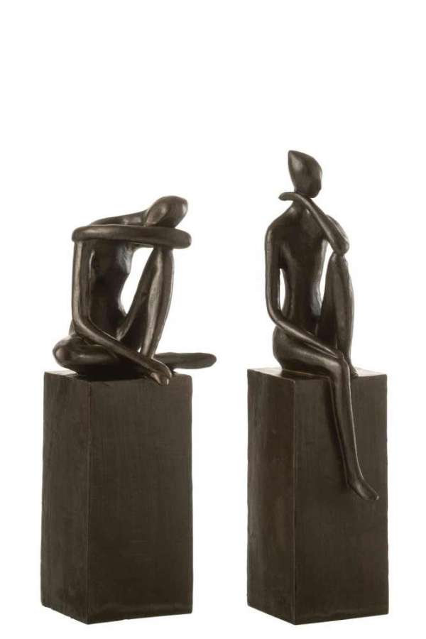 FIGURE ON BASE POLY DARK BROWN ASSORTMENT OF 2