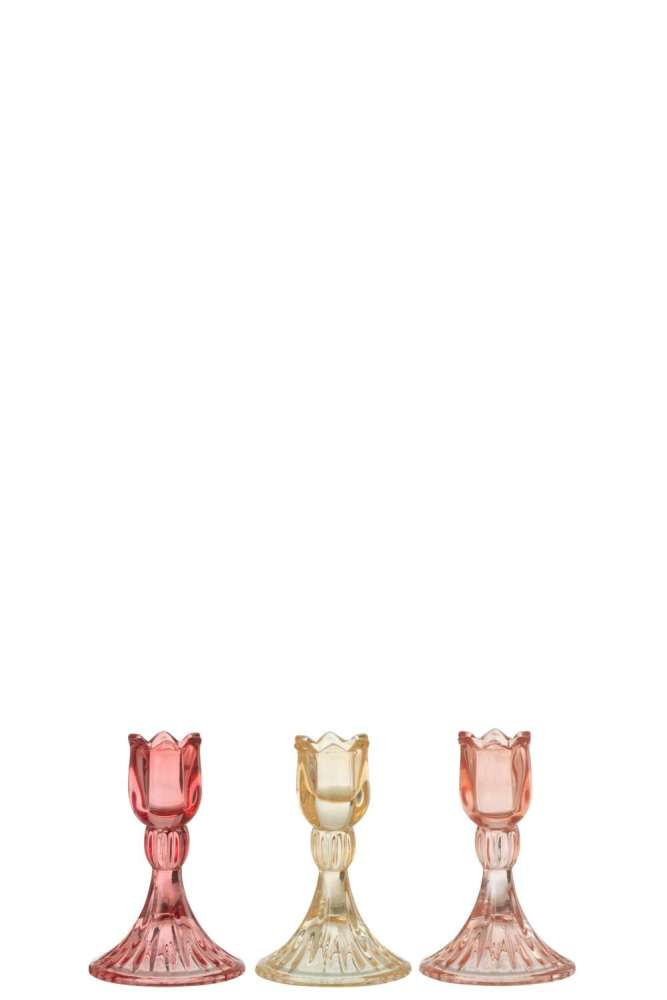 CANDLE HOLDER TULIP WARM GLASS MIX ASSORTMENT OF 3