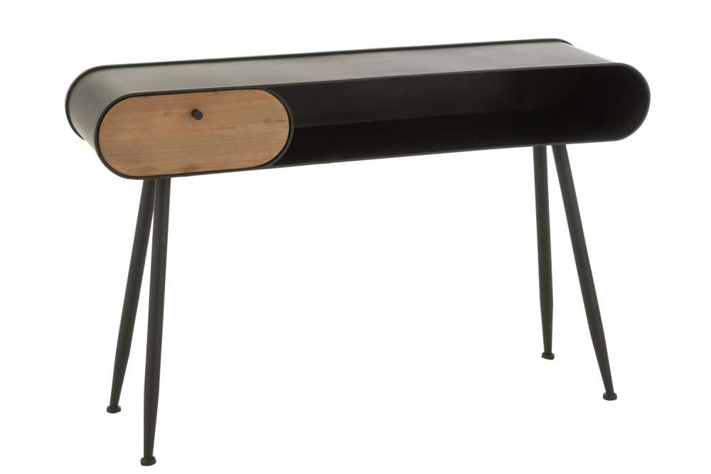 CONSOLE WOOD AND METAL TABLE CONSOLE FIR WOOD BLACK/LIGHT BEIGE