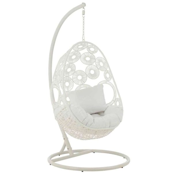 HANGING CHAIR+CUSHIONS BULA METAL/REED WHITE