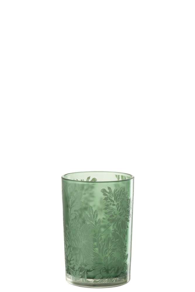 HURRICANE FLOWERS GLASS MATT GREEN LARGE