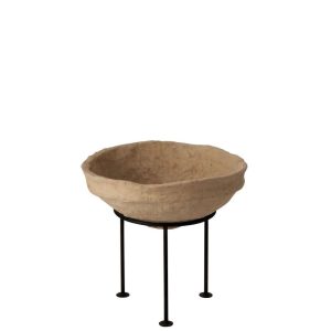 DISH ON FOOT CHAD PAPIER MACHE BROWN