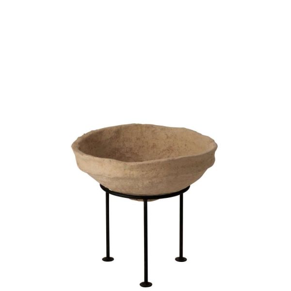 DISH ON FOOT CHAD PAPIER MACHE BROWN