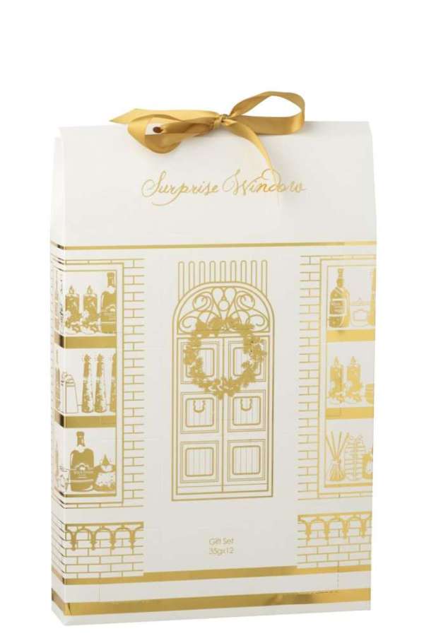 SCENTED CANDLE 12 CANDLES SURPRISE WINDOW WAX GOLD COLORED/WHITE