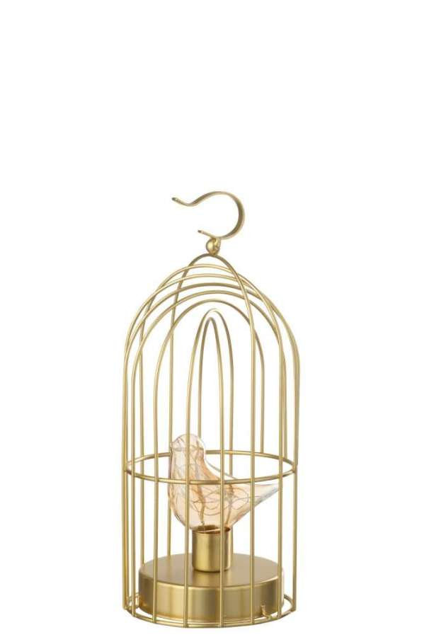 BIRD LED CAGE IRON GOLD COLORED