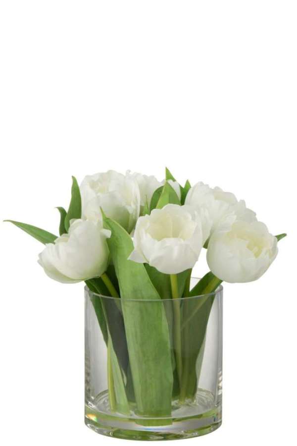 TULIPS IN VASE ROUND PLASTIC GLASS WHITE LARGE