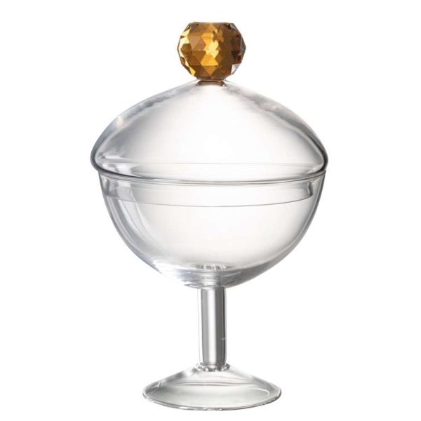 STORAGE JAR DIAMOND CRYSTAL GLASS TRANSPARENT/LIGHT ORANGE LARGE
