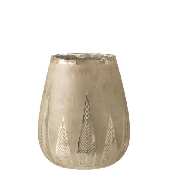 TEALIGHT HOLDER LEAF ROUND GLASS SILVER LARGE