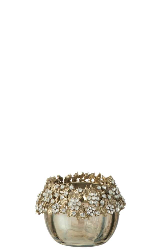 TEALIGHT HOLDER VOLVE METAL/GLASS GOLD/BRONZE SMALL