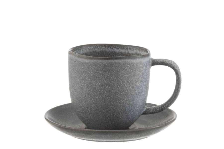 MUG+COASTER LOUISE CERAMIC GREY