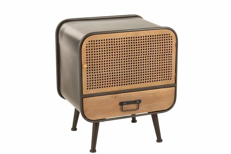 SIDETABLE 1 DRAWER METAL/WOOD BLACK/NATURAL