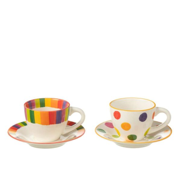 BOX OF 3 CUP+SAUCER POLKA DOT STRIPE PORCELAIN MIX ASSORTMENT OF 2