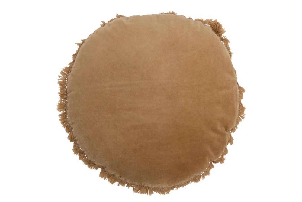 CUSHION ROUND VELVET COTTON/LINEN BEIGE/OCHRE