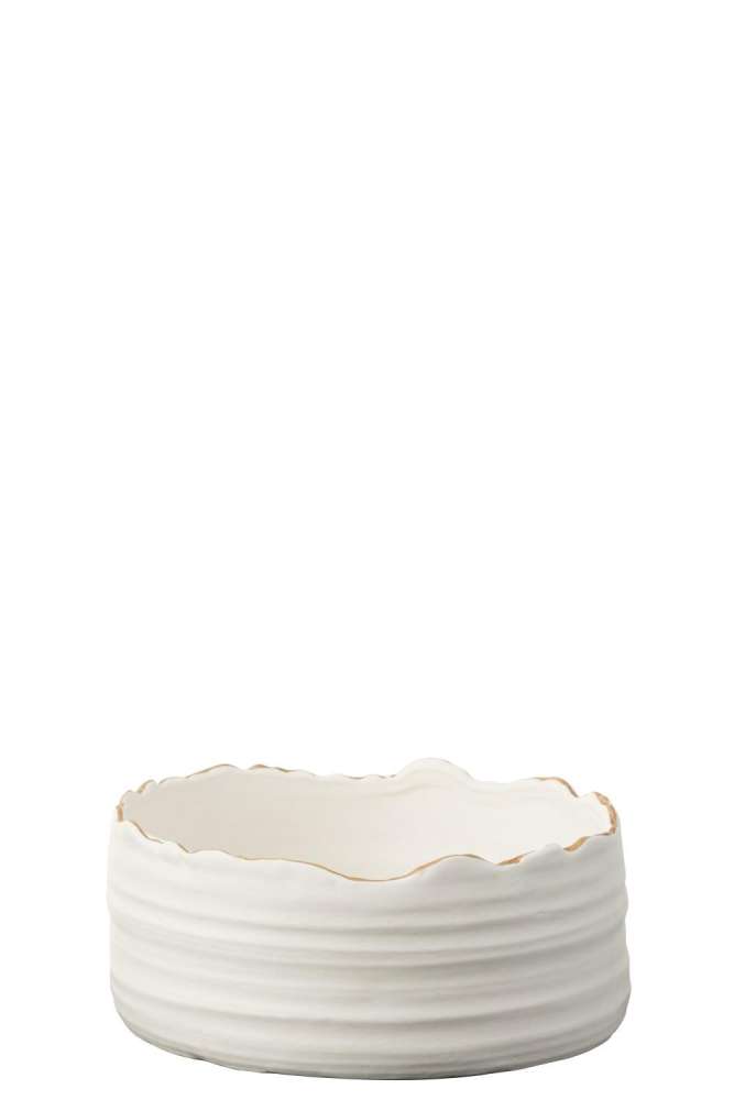 FLOWER POT LOW PORCELAIN WHITE/GOLD LARGE