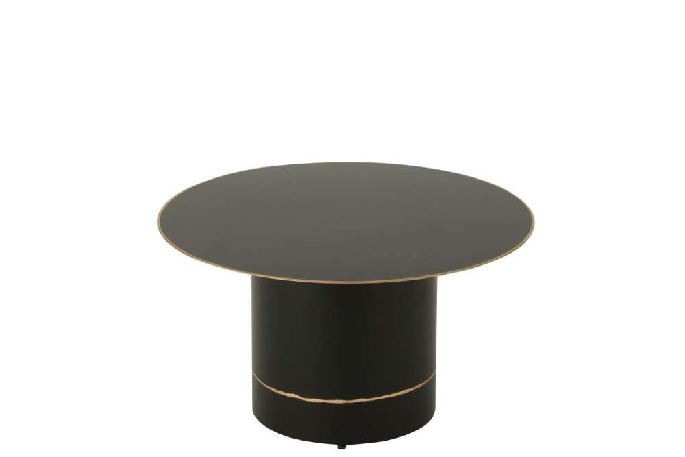 COFFEE TABLE CYLL BASE WITH GOLDEN BORDER ROUND IRON BLACK/GOLD COLORED SMALL