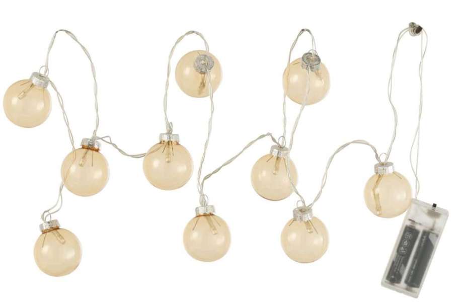 GARLAND 10 BALLS+LED GLASS SMOOTH YELLOW