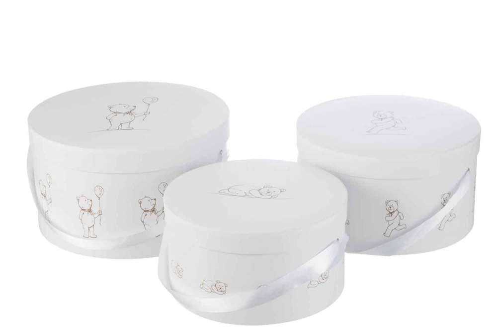 SET OF 3 BOXES BEAR ROUND WHITE