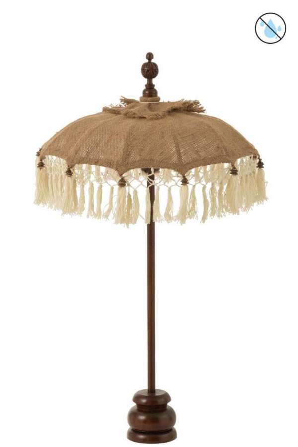 PARASOL TASSELS+FOOT JUTE/WOOD BEIGE/WHITE SMALL
